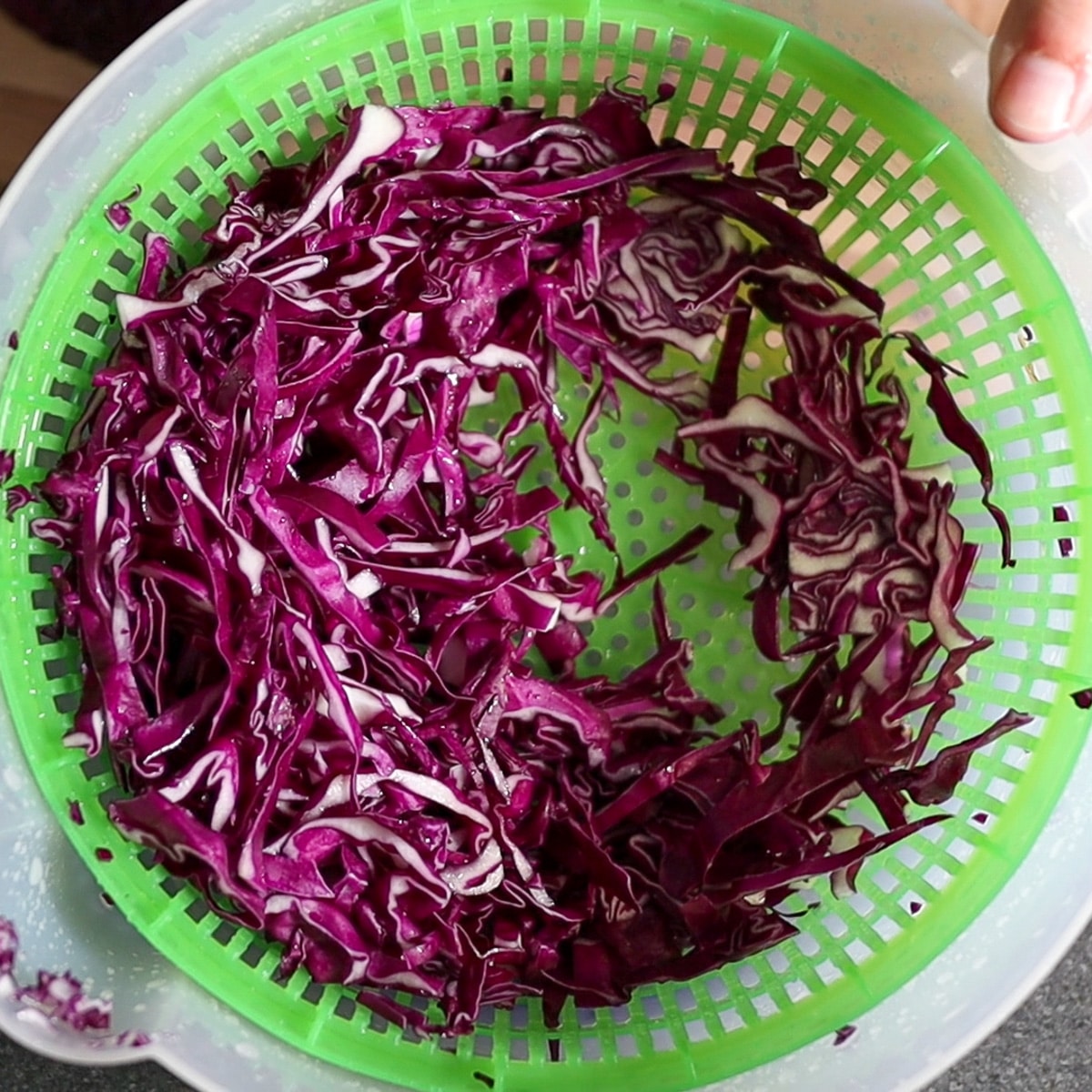 washed cabbage in salad spinner