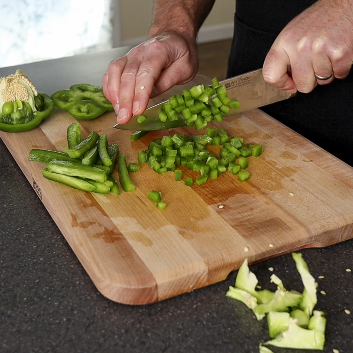 dicing the bell pepper